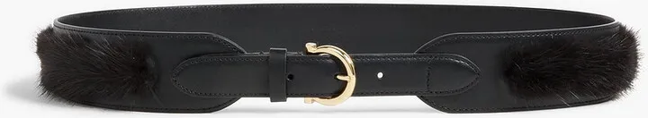 Faux fur-trimmed leather belt