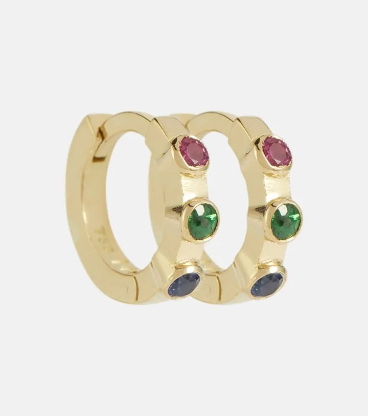 Rainbow Stepping Stone 18kt yellow gold midi hoop earrings with rubies and sapphires