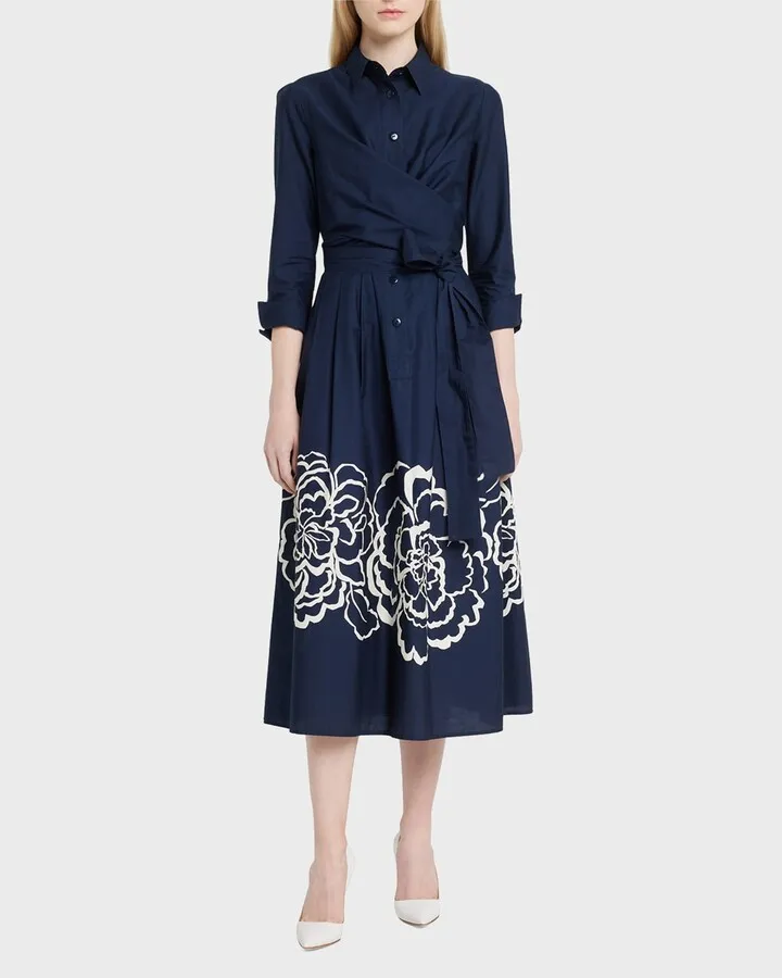 Floral-Print Wrap Cotton Midi Dress