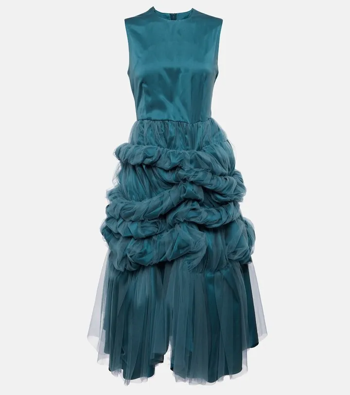Ruched tulle midi dress