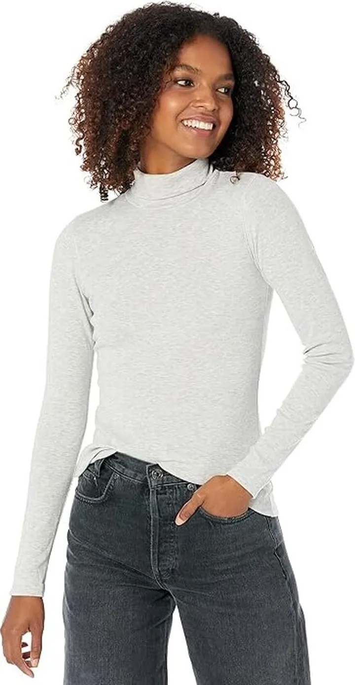 Lilla P 1x1 Rib Long Sleeve Turtleneck Tee (Heather Grey) Women's Clothing