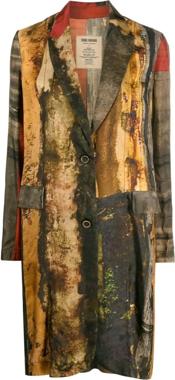 Mix-Print Single-Breasted Coat