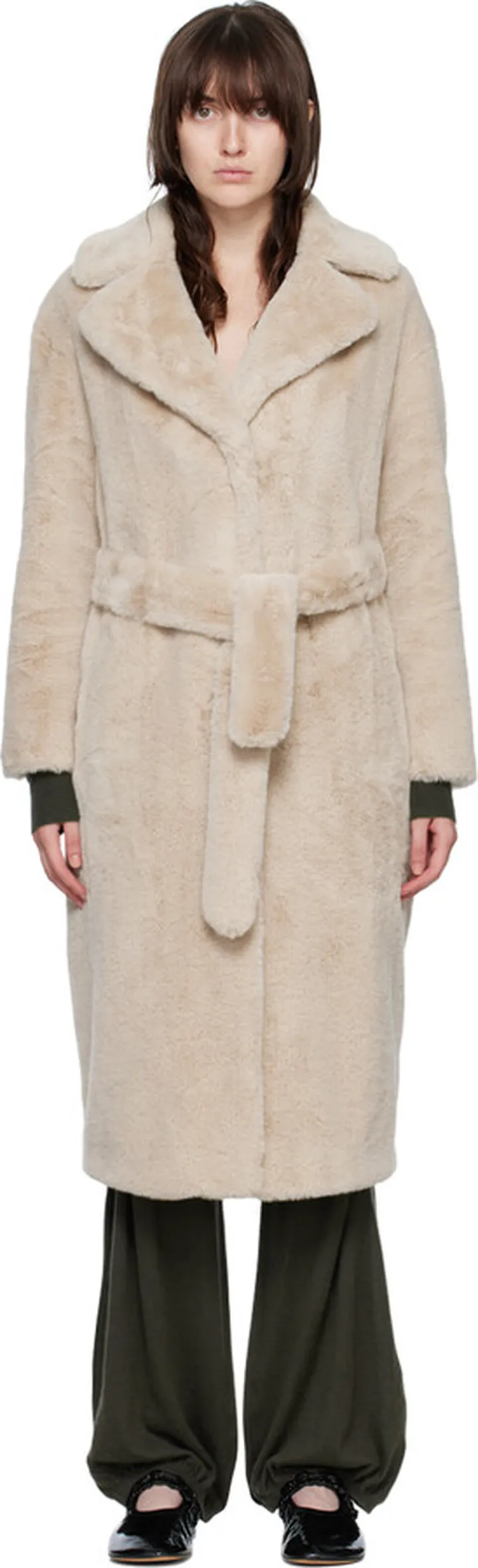 Herno Off-White Belted Faux-Fur Coat