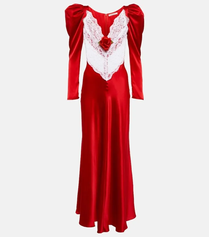 Lace-insert silk charmeuse gown