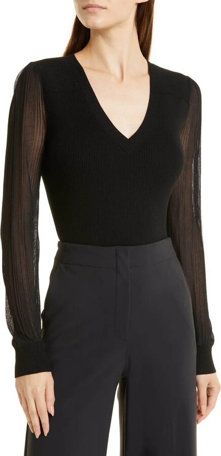Mixed Yarn V- Neck Sweater