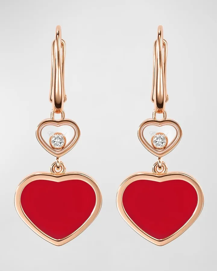18K Rose Gold Happy Hearts Carnelian & Diamond Earrings