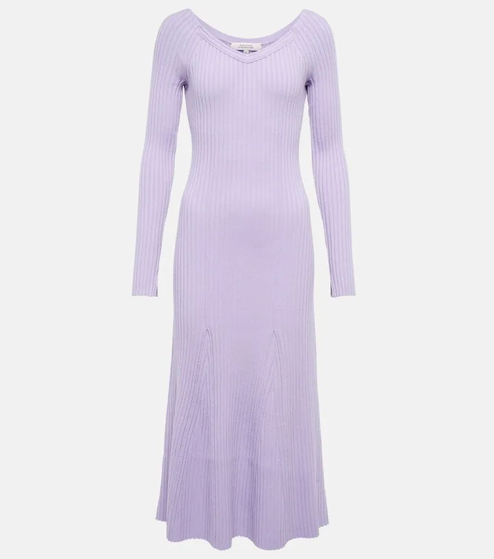 Ribbed-knit wool-blend midi dress