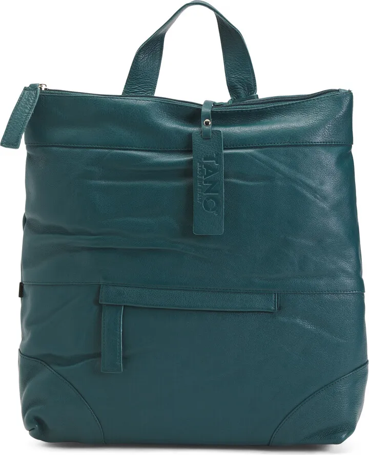 Large Leather Backpack With Front Zip Pocket