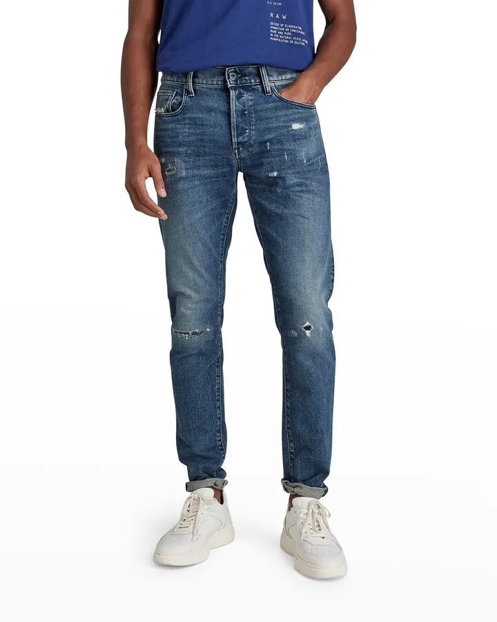 Men's 3301 Distressed Slim-Fit Jeans