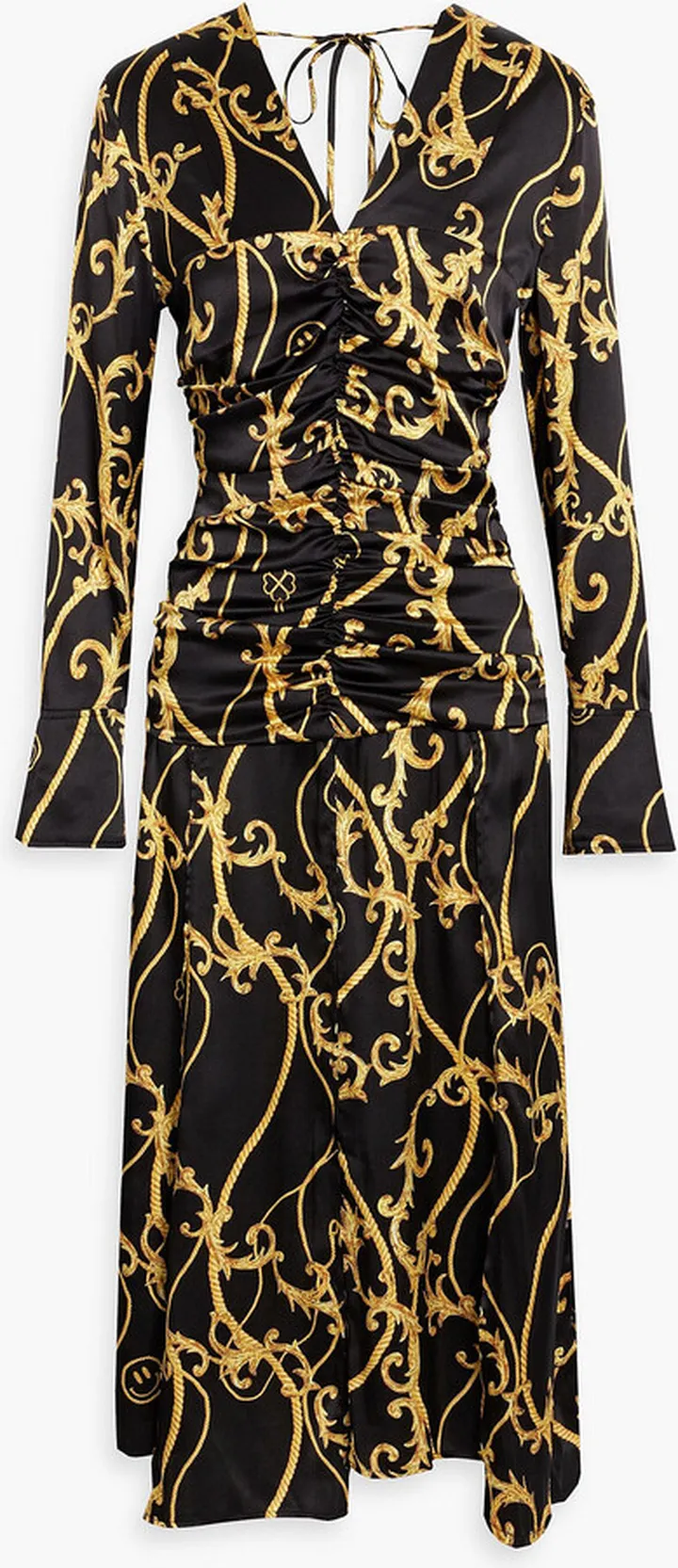 Ruched printed silk-blend satin midi dress
