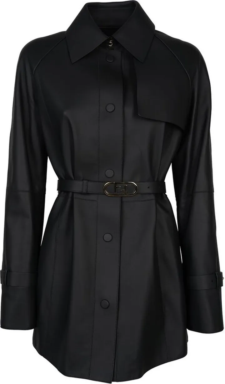 Fendi Logo Plaque Belted-Waist Jacket