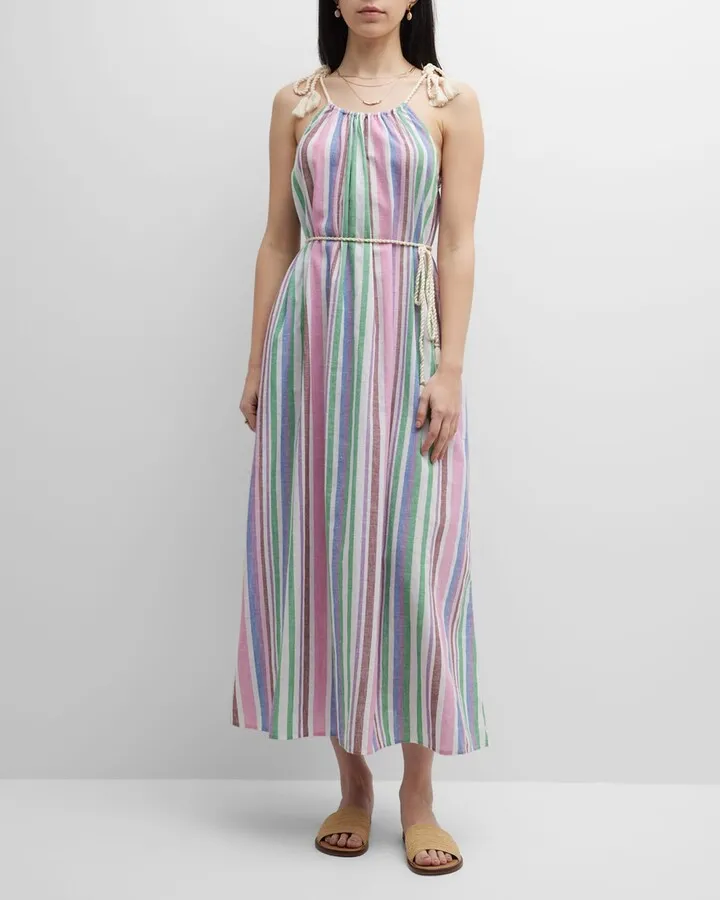 Esme Tasseled Sleeveless Striped Maxi Dress