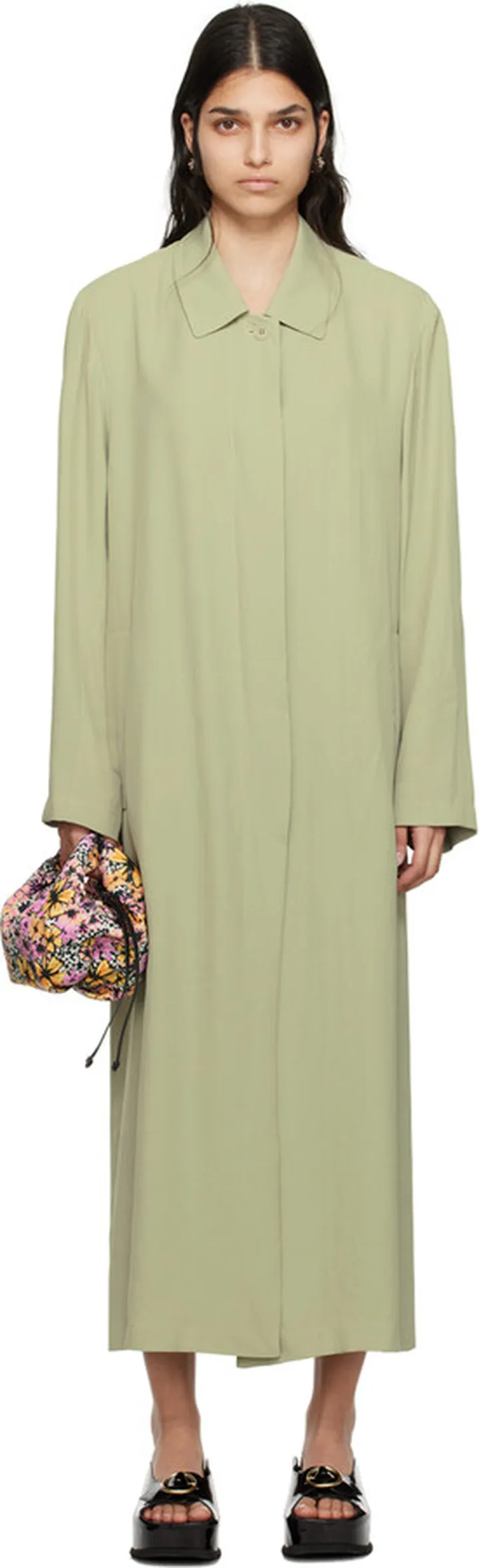 Dries Van Noten Green Vented Trench Coat