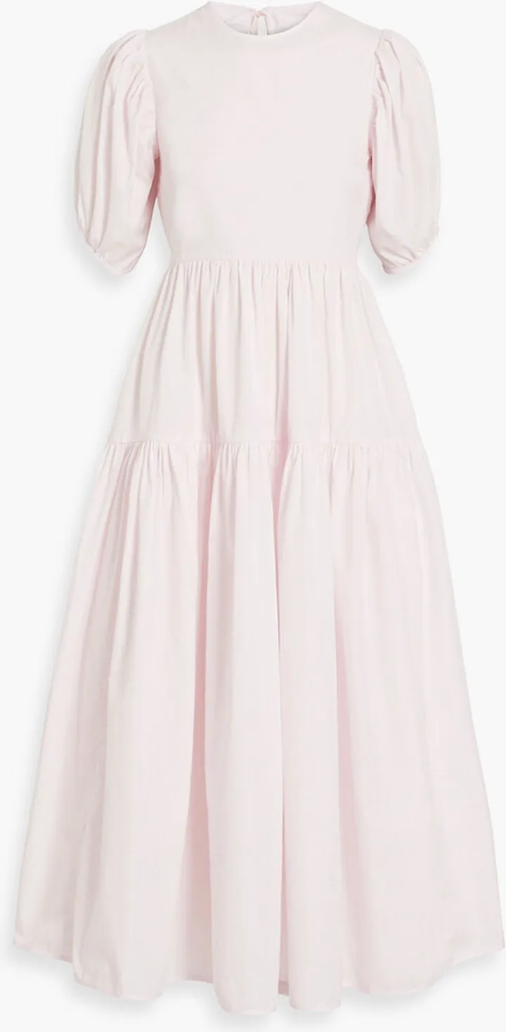 Karoline open-back tiered cotton-poplin midi dress