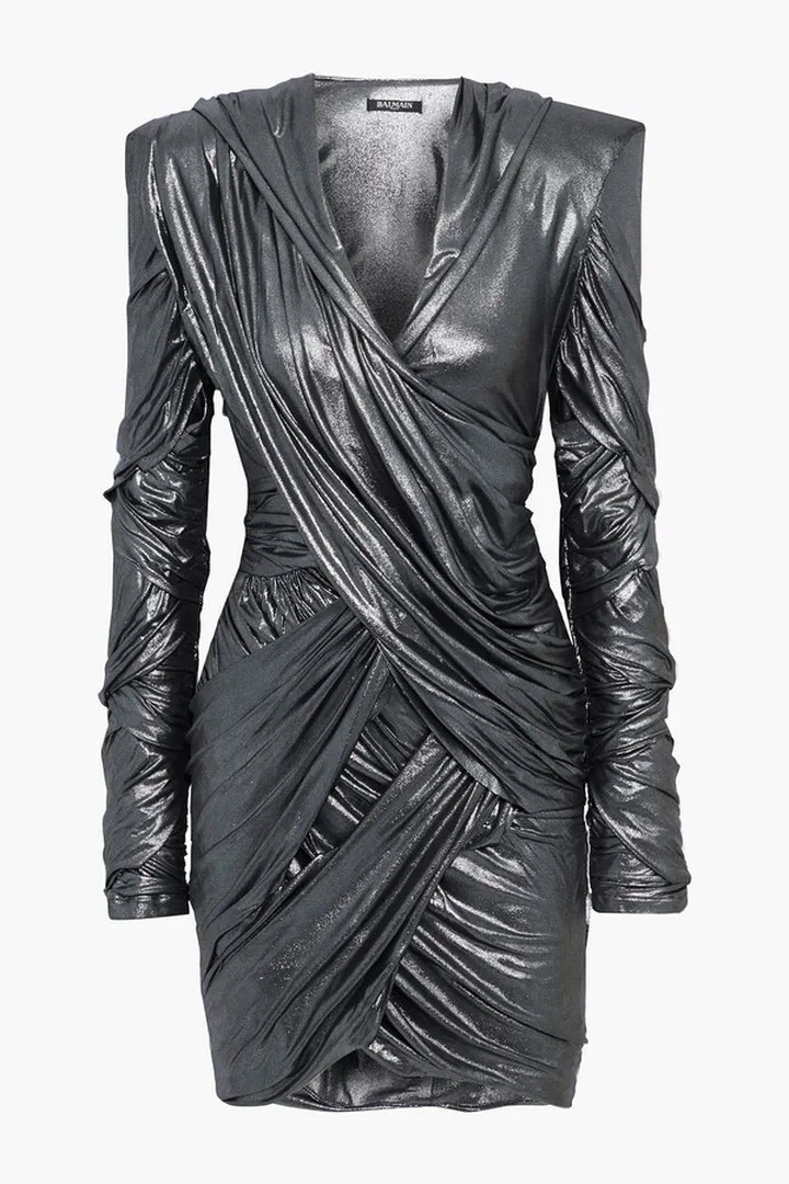Draped stretch-lamé mini dress