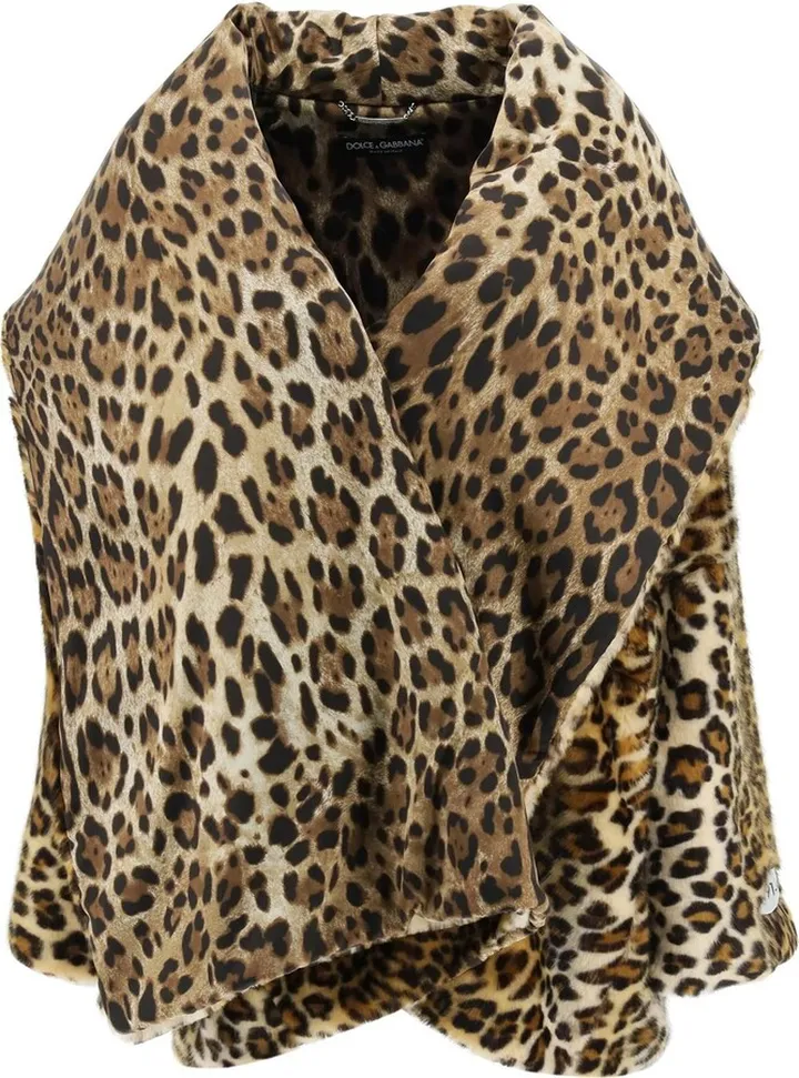 Dolce & Gabbana Leopard Print Faux Fur Cape Coat