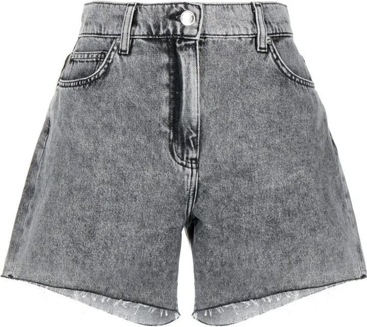 Frayed Cotton Denim Shorts