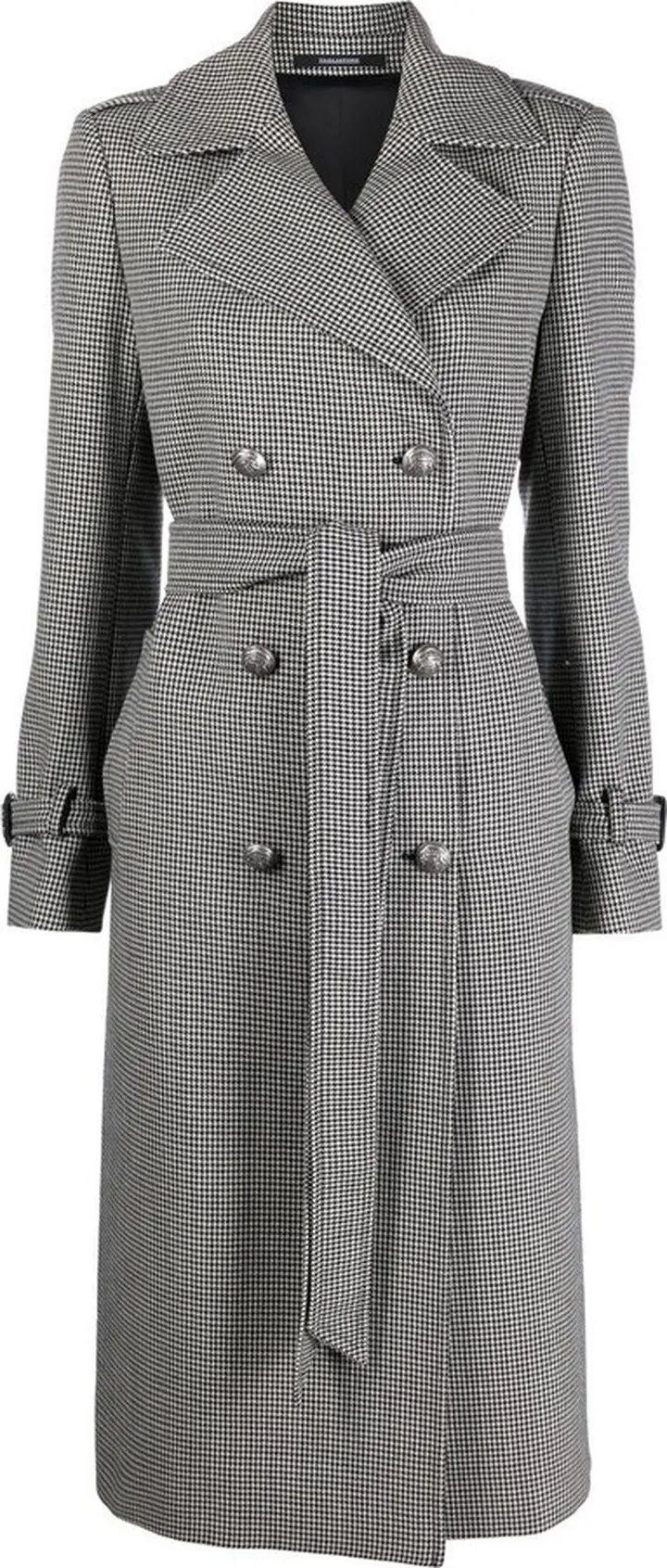 Checked Double-Breasted Trench Coat