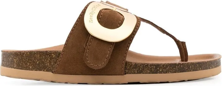 Channy buckled leather flip flops
