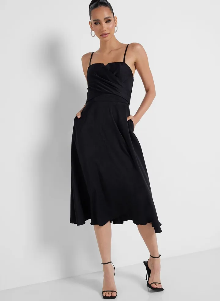 Shirred Detail Flare Dress