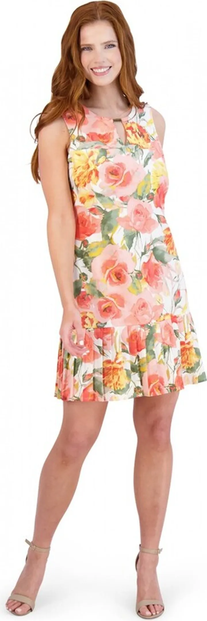 Sleeveless Keyhole Pleated Dress