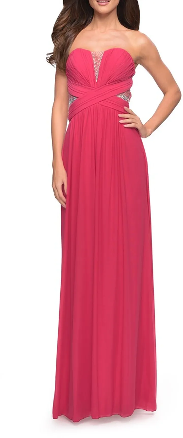 Stunning Beaded Strapless Mesh & Jersey Gown