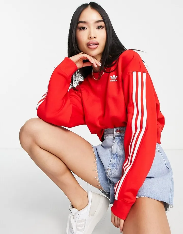 adidas Originals adicolor 3 stripe sweat in red