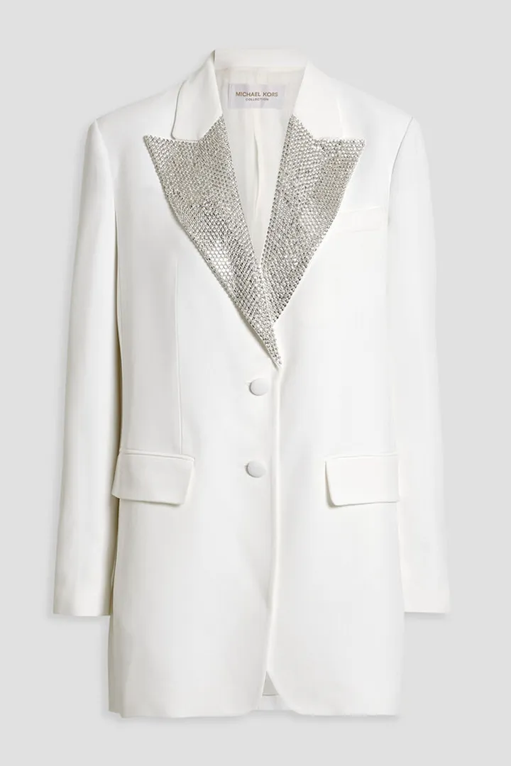 Crystal-embellished crepe blazer