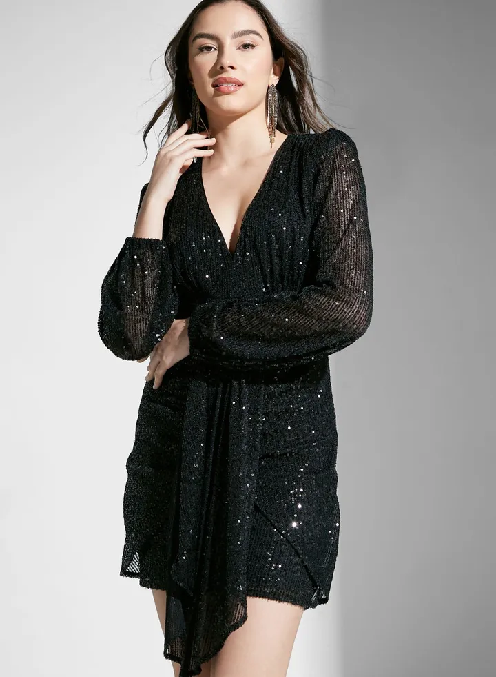V - Neck Tie Detail Dress