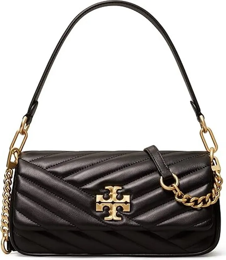 Tory Burch Kira Chevron Small Flap Shoulder Bag (Black) Handbags