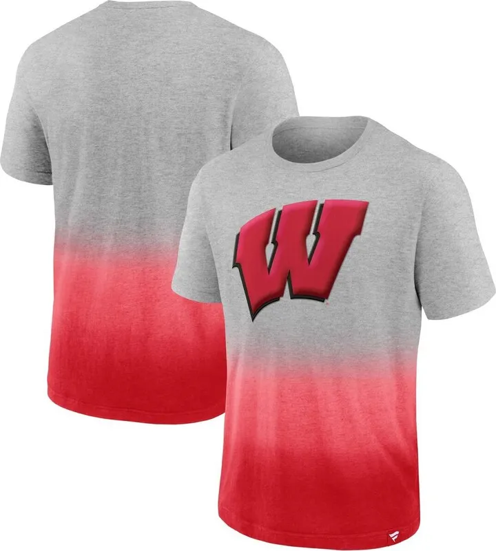 Men's Fanatics Branded Heathered Gray and Red Wisconsin Badgers Team Ombre T-shirt