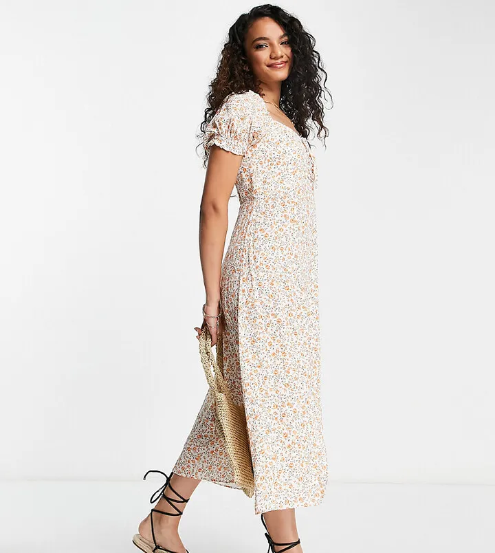 Ever New tie bust split midi tea dress in ivory floral