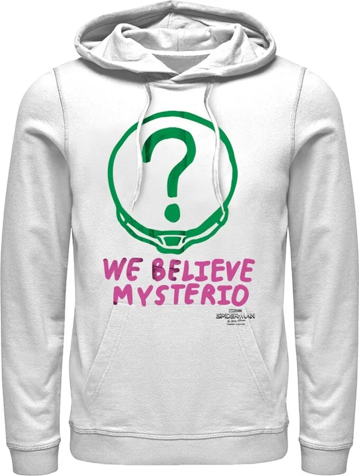 Men's Marvel Spider-Man: No Way Home We Believe Mysterio Pink and Green Pull Over Hoodie - White - Large