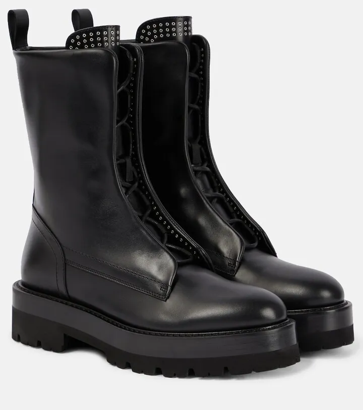Embellished leather combat boots