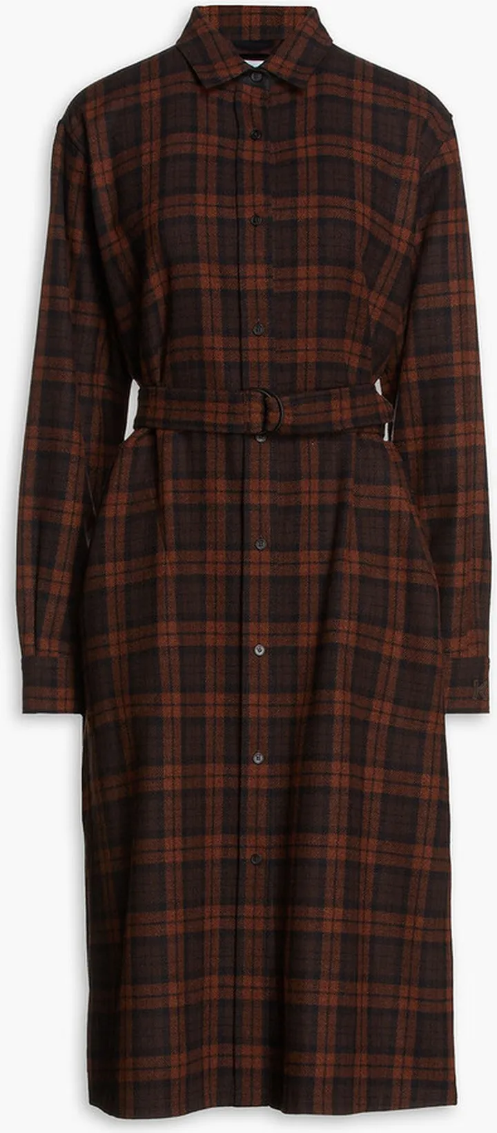 Checked wool-blend flannel midi shirt dress