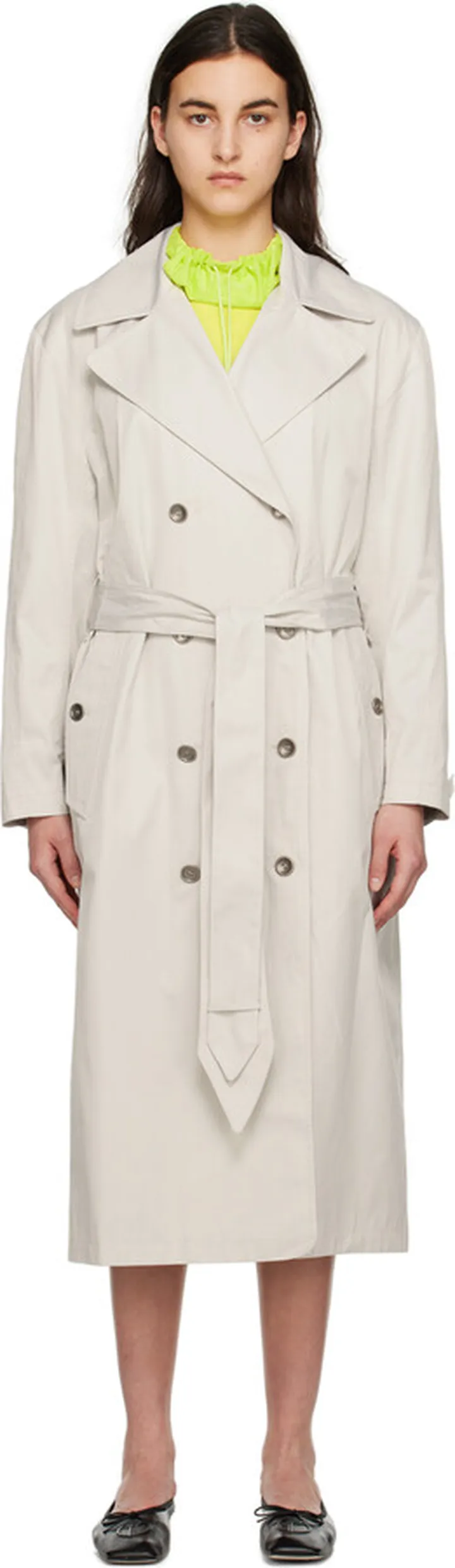 TheOpen Product Beige Stud Belt Trench Coat