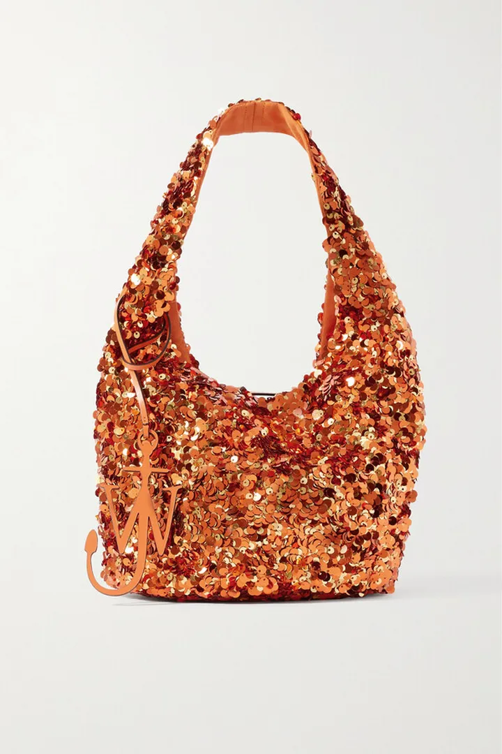 JW Anderson - Mini Leather-trimmed Sequined Jersey Tote - Orange