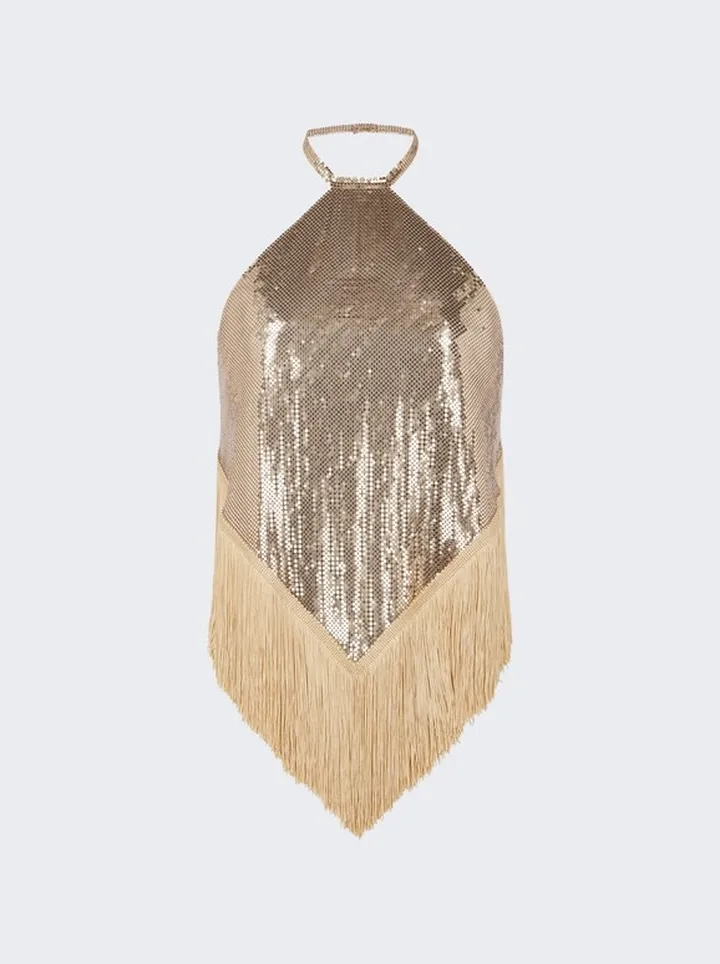 Chainmail Fringe Halter Top Light Gold