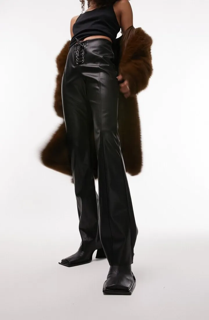 Lace-Up Faux Leather Trousers
