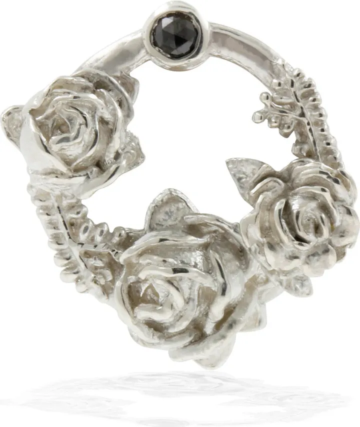 Lee Renee - Black Diamond Rose Halo Lapel Pin - Silver