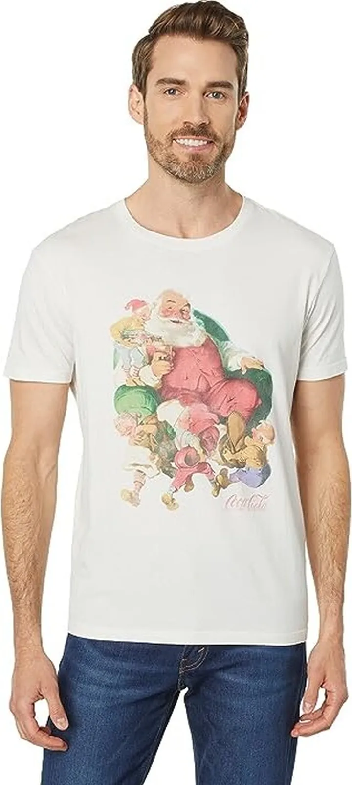 Lucky Brand Coke Santa Graphic Tee (Blanc De Blanc) Men's T Shirt