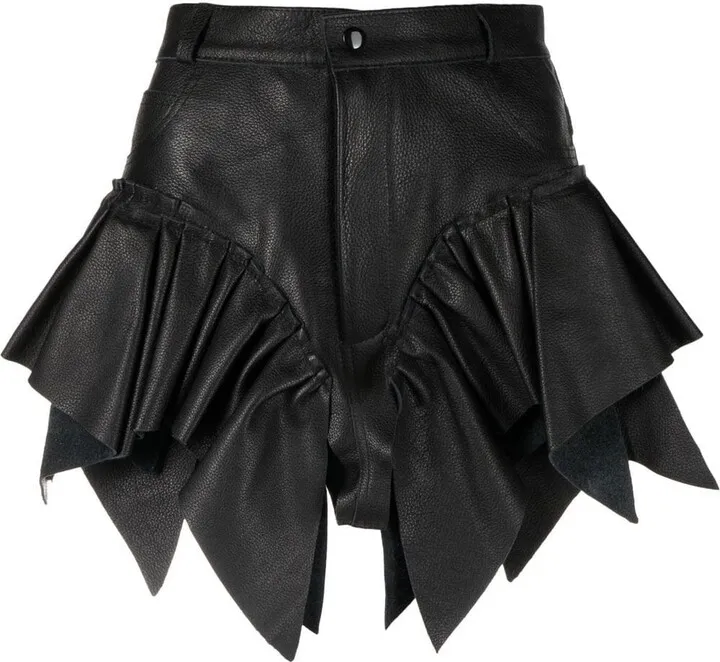 Frilled Leather Shorts