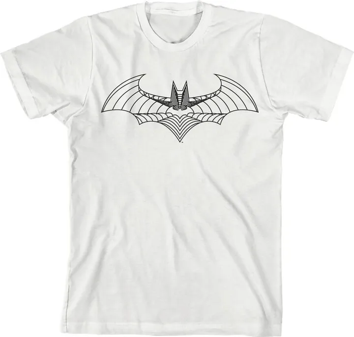 Batman Bat Symbol Line Art Youth Boy’s White T-Shirt-XL