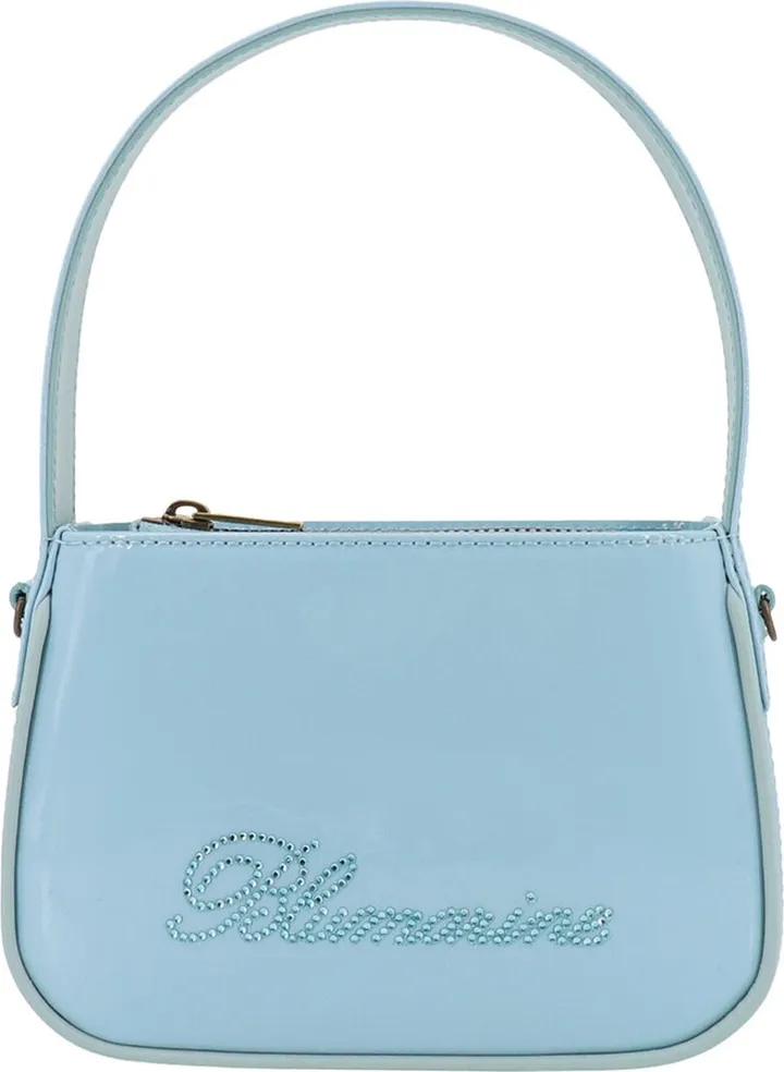 Patent leather handbag with frontal logo