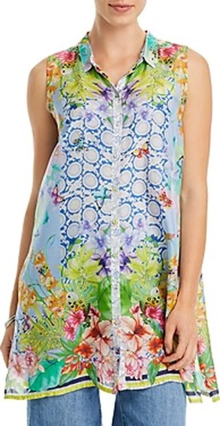 Johnny Was Cozumel Xanthe Printed Sleeveless Silk Tunic