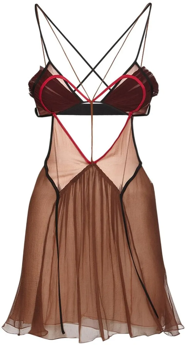 Heart flared silk georgette mini dress