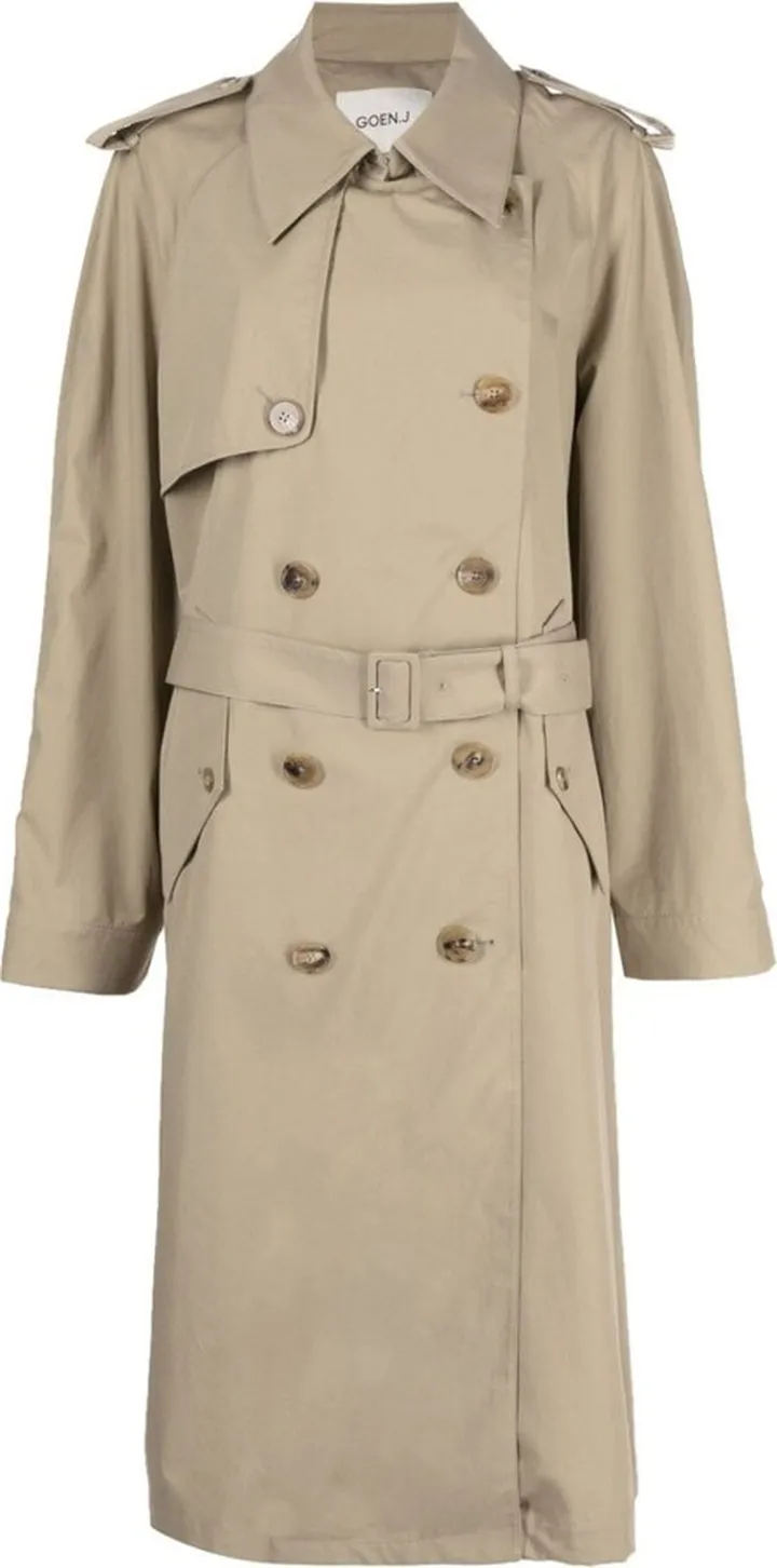 Contrast-Panel Double-Breasted Trench Coat