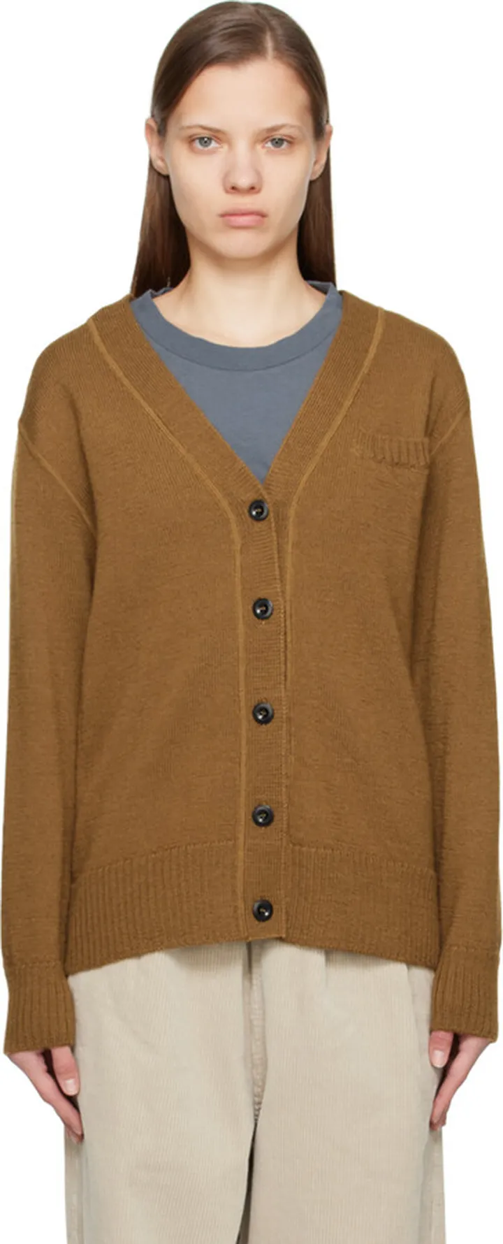 Margaret Howell Brown Y-Neck Cardigan