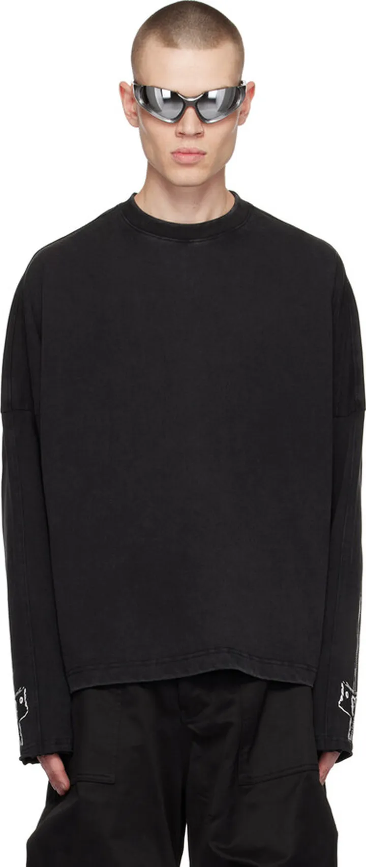 We11done Black Zipper Print Long Sleeve T-Shirt