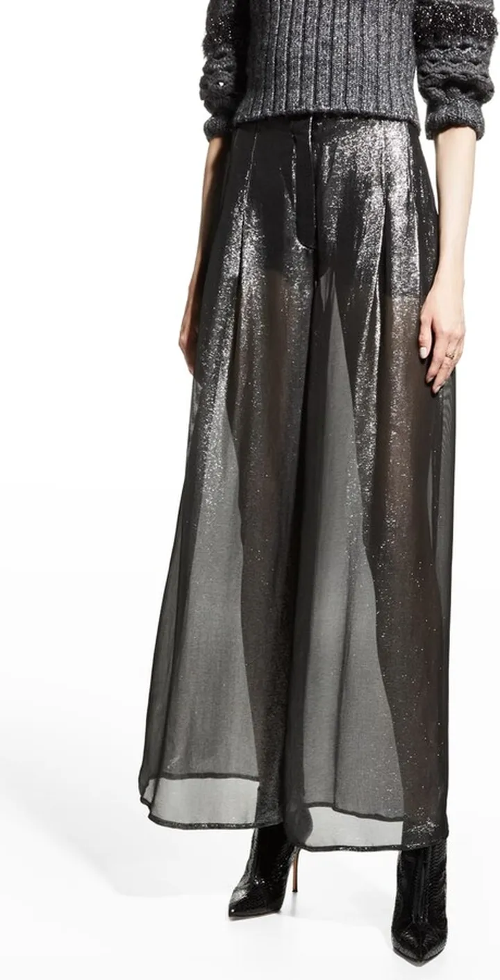 Metallic Silk Wide-Leg Pants